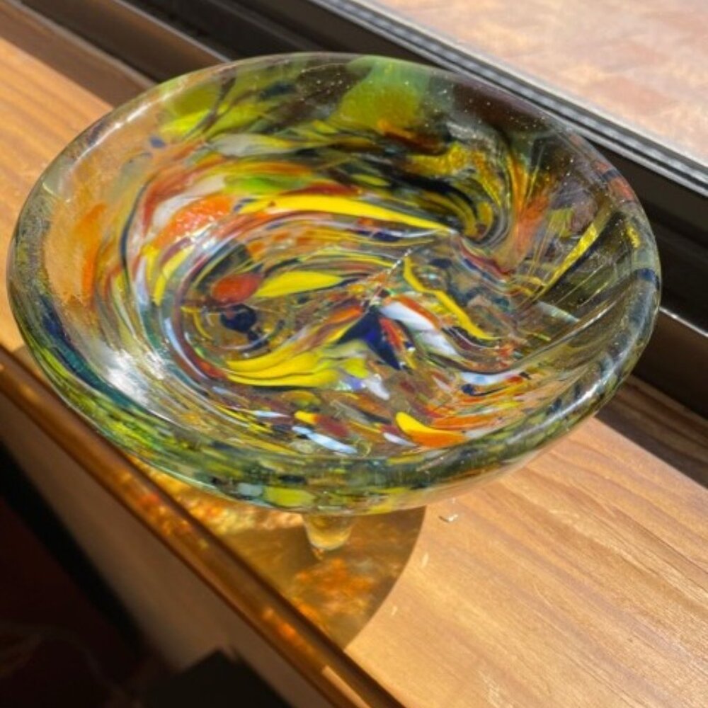 Beautiful! Art Glass Footed Bowl - Multicolor Fused Glass (NOWT) - Picture 6 of 12
